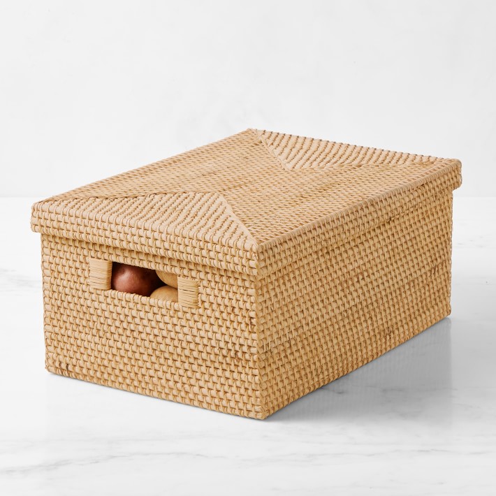 Hold Everything Rattan Lidded Basket, Medium | Williams Sonoma
