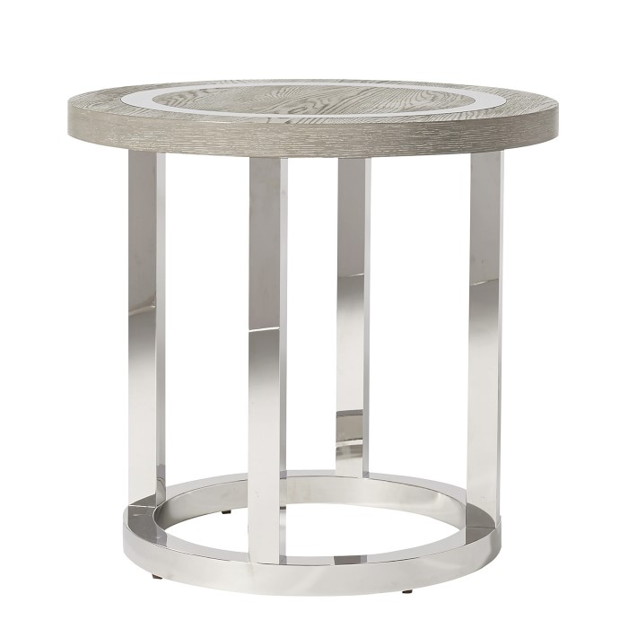 Cascade Side Table, Round, Wood, Polished Nickel