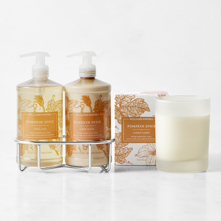 Williams Sonoma Pumpkin Spice Hand Soap, Hand Lotion and Candle 4-Piece Set, Classic