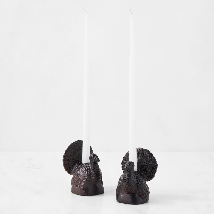 Bronze turkey tiny taper holders set of 2 williams sonoma