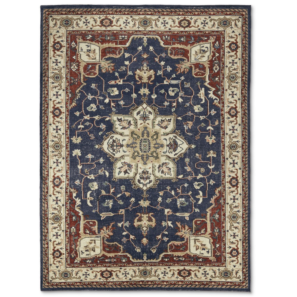 Estrella Hand Knotted Rug, 6X9', Navy/Red