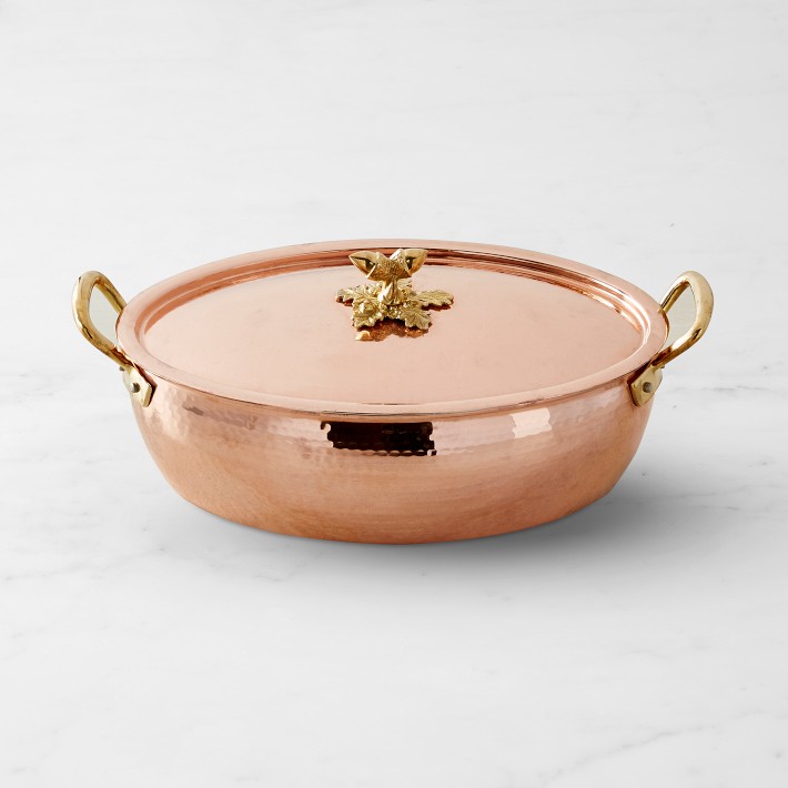 Ruffoni Historia Hammered Copper Oval Roasting Pan with Acorn Knob, 7 3/4-Qt.