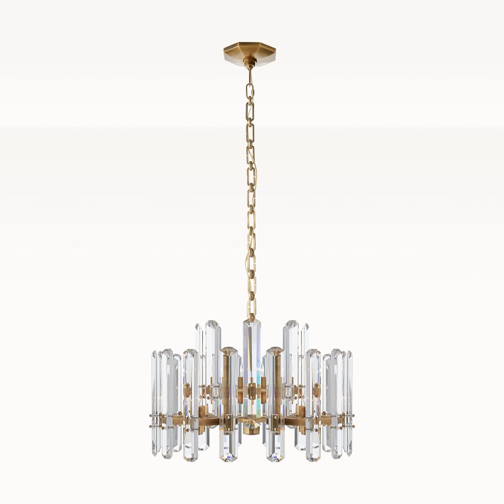 Bonnington Chandelier, Hand-Rubbed Antique Brass, Crystal