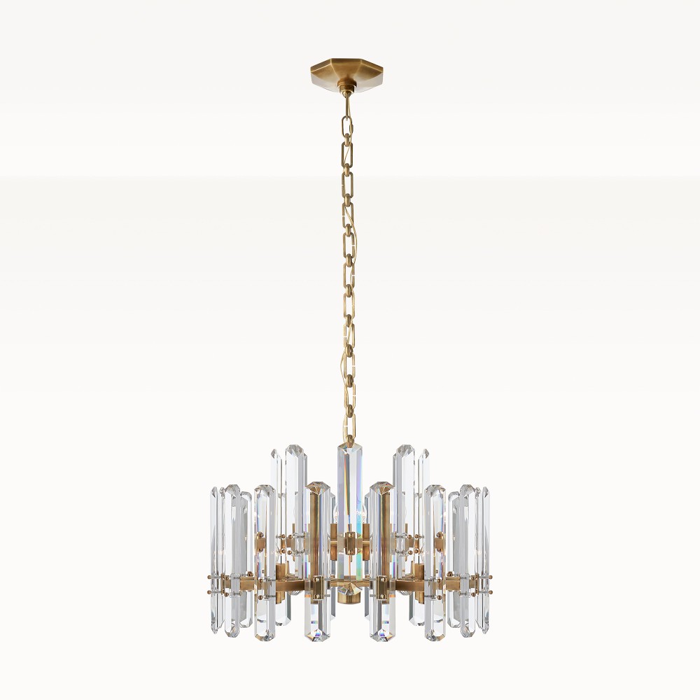 Bonnington Chandelier, Hand-Rubbed Antique Brass, Crystal