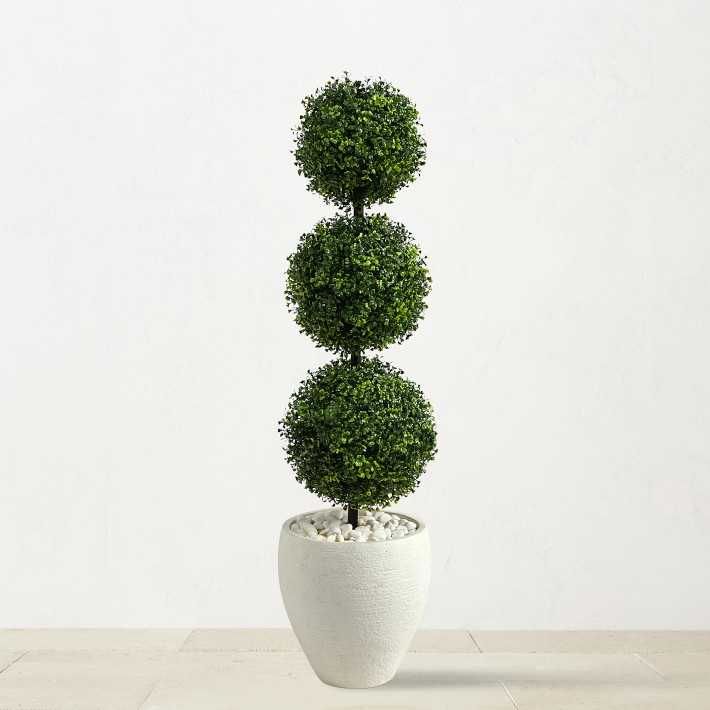 Faux Triple Ball Boxwood Topiary, 42"