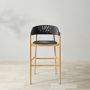 Anders Bar Stool, Natural, Teak All-Weather Weave, Black