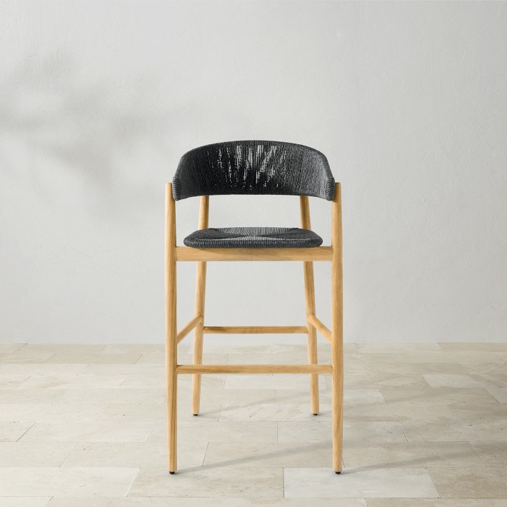 Anders Bar Stool, Natural, Teak All-Weather Weave, Black