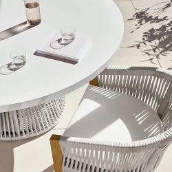 Pasadena Outdoor Fiberstone and Rope Round Dining Table &amp; Pasadena Dining Chairs (60&quot;)