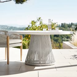 Pasadena Outdoor Fiberstone and Rope Round Dining Table &amp; Pasadena Dining Chairs (60&quot;)