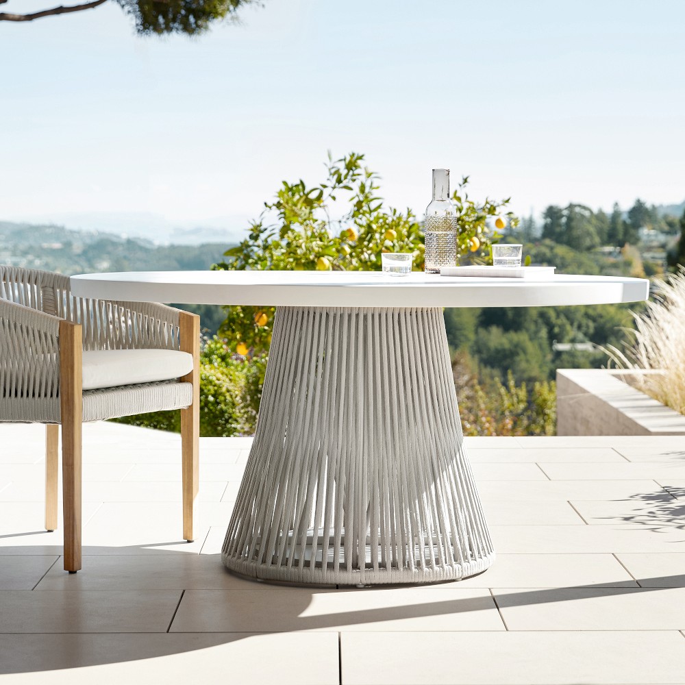 Pasadena Outdoor Fiberstone and Rope Round Dining Table &amp; Pasadena Dining Chairs (60&quot;)