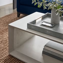 Faux Shagreen &amp; Brass Ottoman Tray, Square