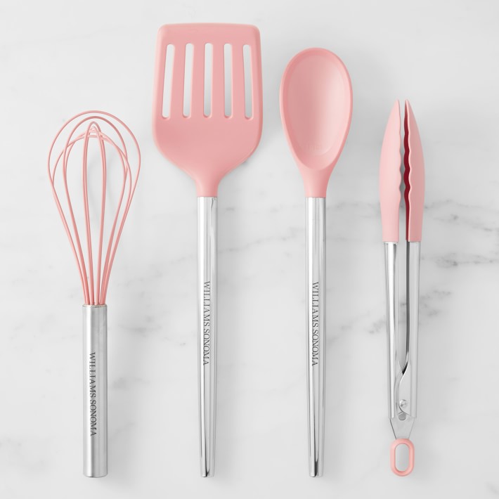 Williams Sonoma Stainless-Steel Silicone Utensil Set of 4, Geranium Pink