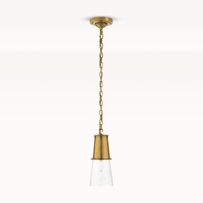 Robinson Small Pendant, Seeded Glass, Antique Brass