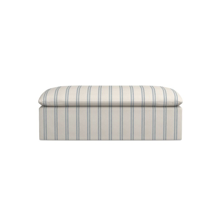 Laguna Classic Slipcovered Coffee Table Ottoman, Standard, Performance Double Stripe, Mist, Ebony