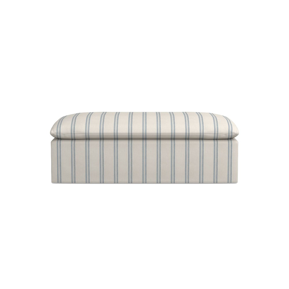 Laguna Classic Slipcovered Coffee Table Ottoman, Standard, Performance Double Stripe, Mist, Ebony