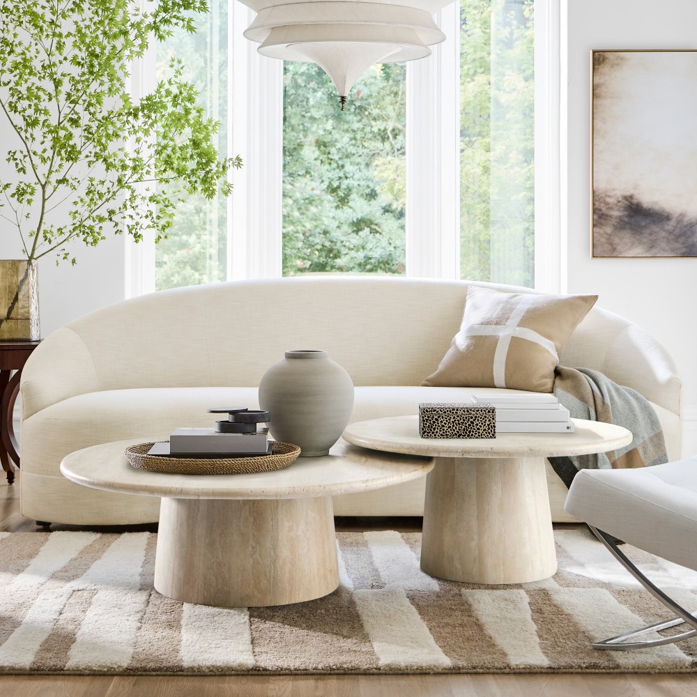 Ortega Travertine Nesting Coffee Tables (36&quot;- 70.5&quot;)