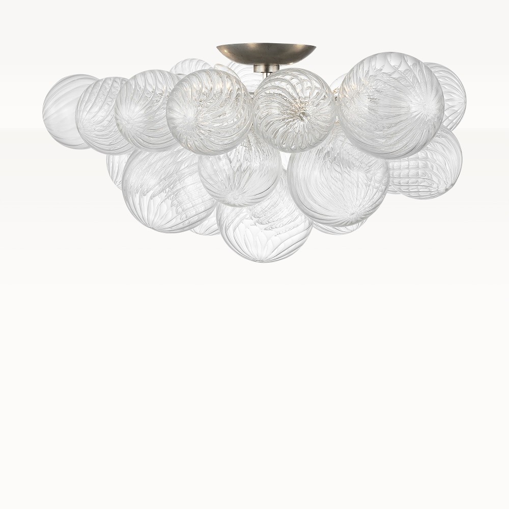 Talia 25in Flush Mount, Burnished Silver Leaf, Clear Swirled Glass