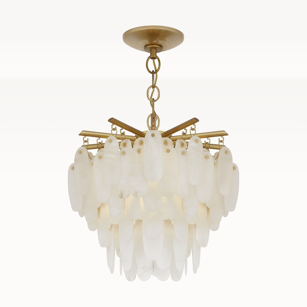 Cora Semi-Flush Mount Chandelier, Alabaster, Antique-Burnished Brass, Medium