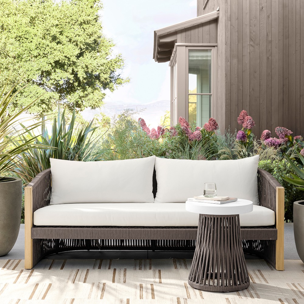 Pasadena Outdoor Teak and Brown Rope Sofa (76&quot;)