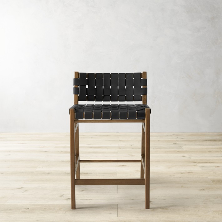 OPEN BOX: Stratton Low Back Counter Stool, Rustic Brown, Black Leather