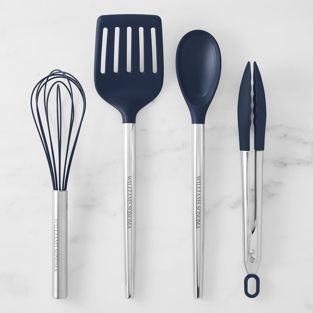 Williams Sonoma Stainless-Steel Silicone Utensil Set of 4, Navy