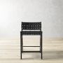 Stratton Low Back Counter Stool, Midnight Black, Black Leather