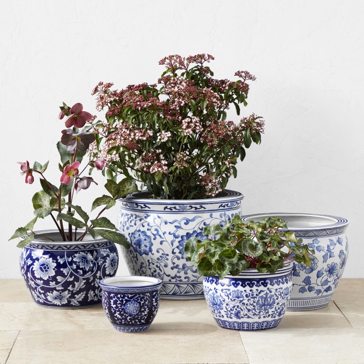Blue &amp; White Ceramic Planter Collection