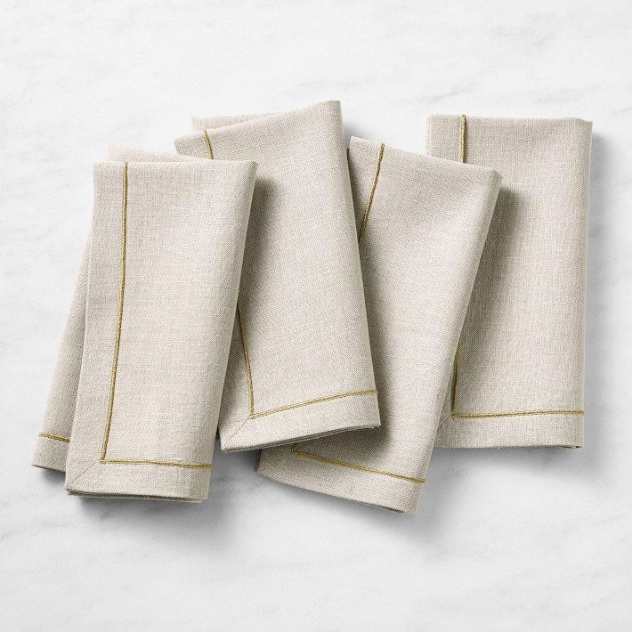 Gold Border Napkins, Set of 4, Flax