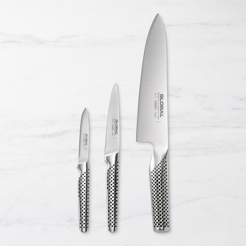 Global Classic 3-Piece Chef Peeler Serrated Utility Knife Set