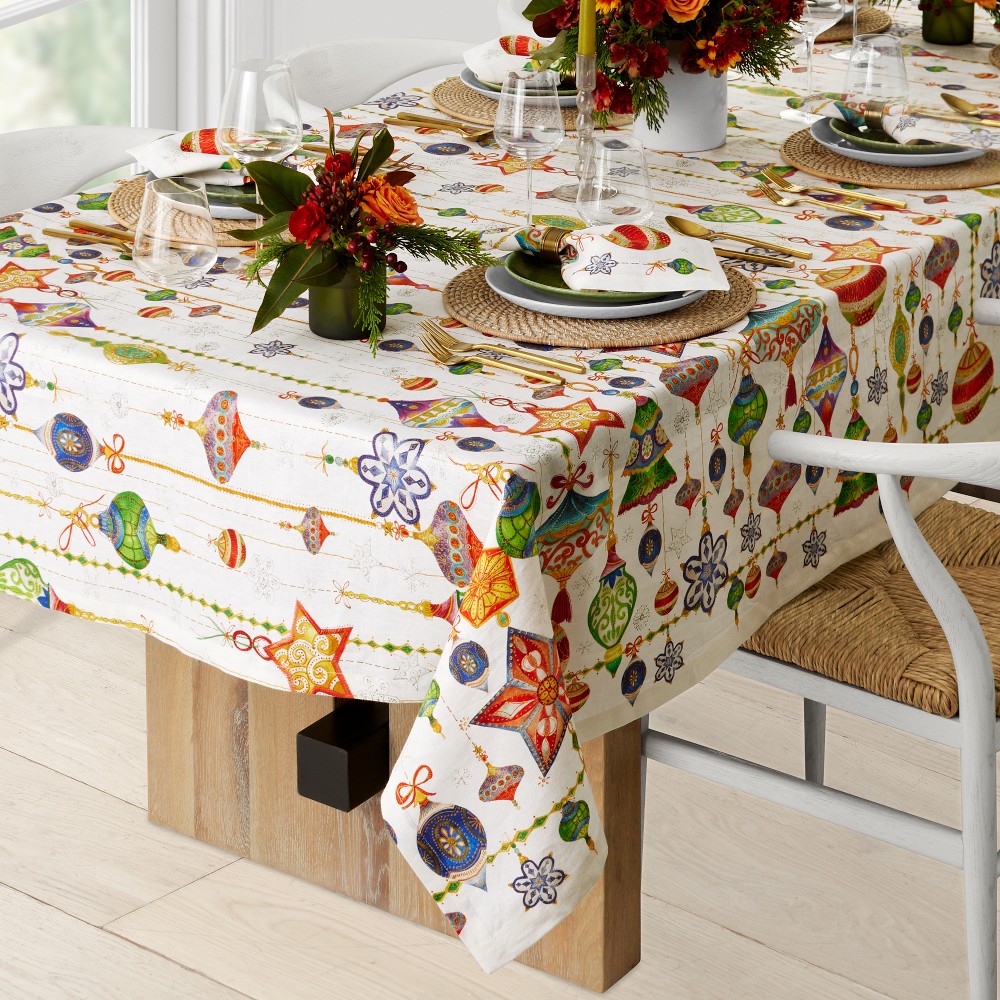 Holiday Ornaments Tablecloth, 70 x 108