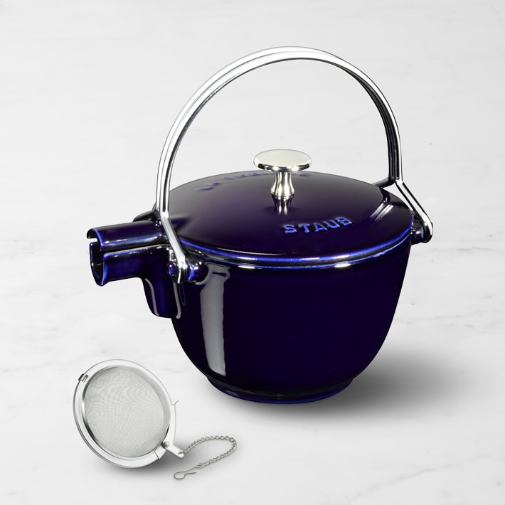 Staub Enameled Cast Iron Round Tea Kettle, 1-Qt., Sapphire Blue