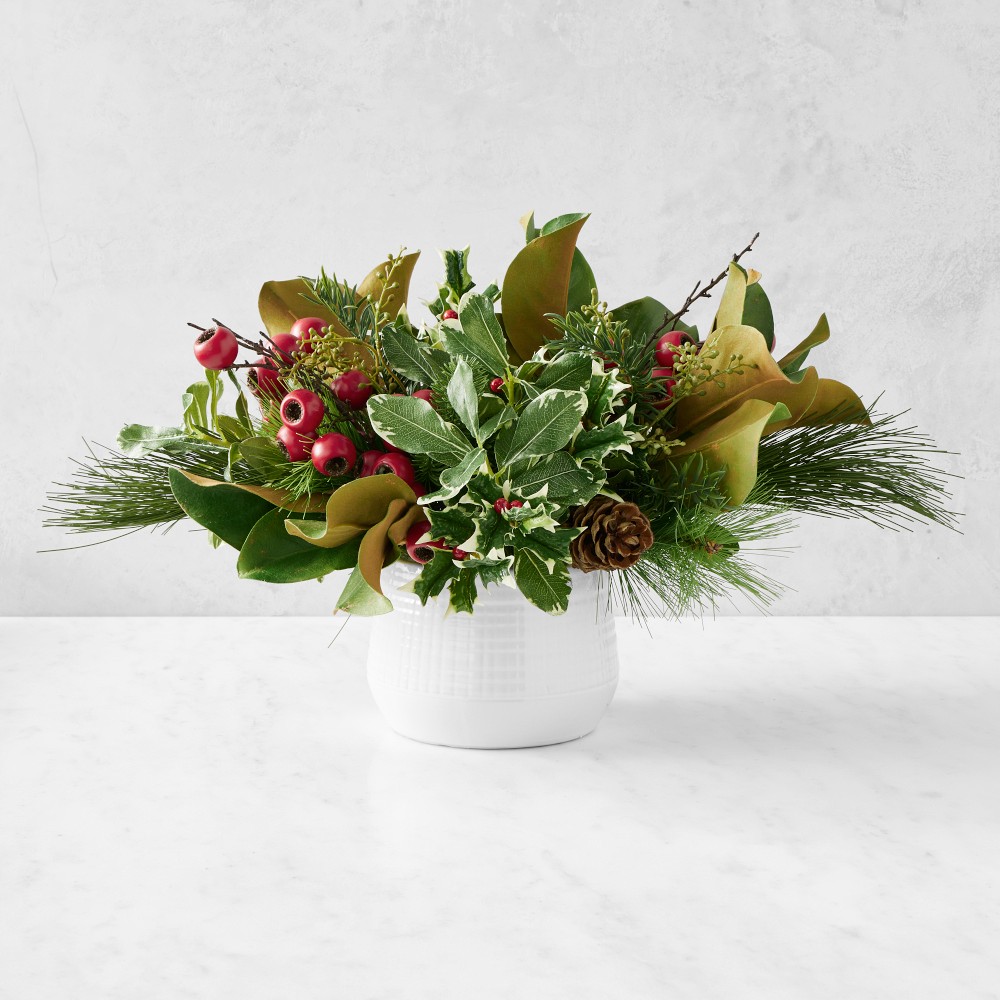 Faux Holly Mix Pine in Cache Pot