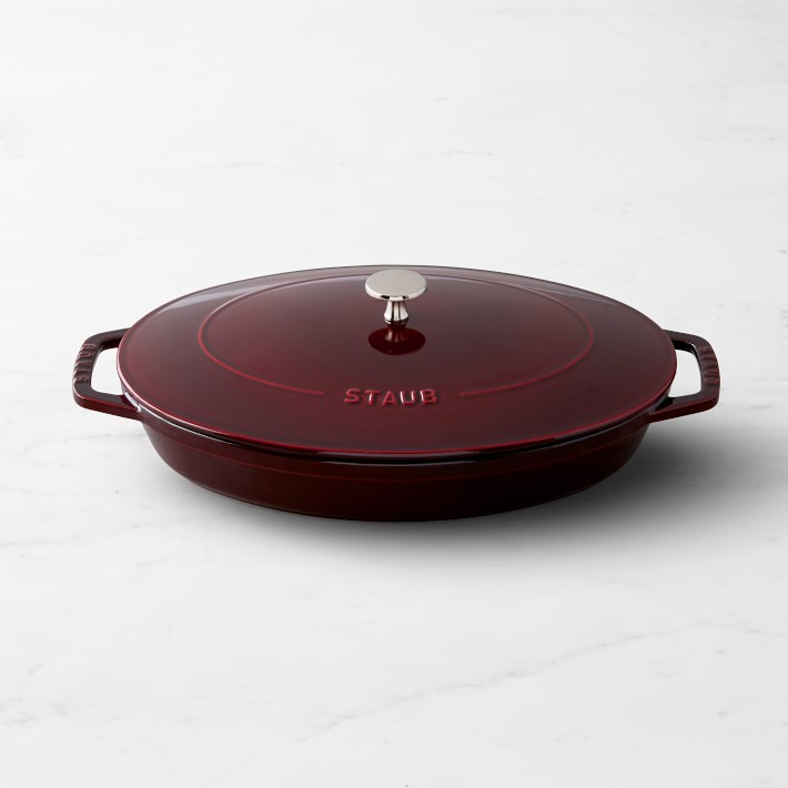 Staub Enameled Cast Iron Oval Gratin with Lid, 12 1/2", Grenadine