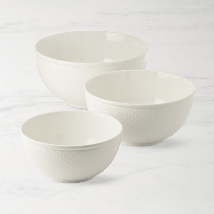 White Swiss Dot Ceramic Bowls, Set of 3