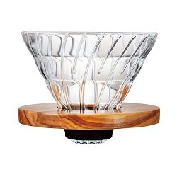 Hario V60 Glass Coffee Dripper, Olive Wood