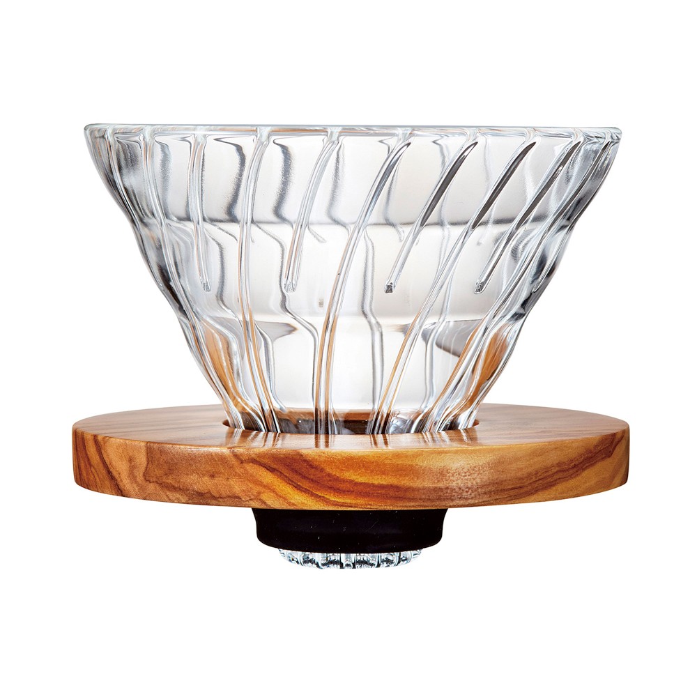 Hario V60 Glass Coffee Dripper, Olive Wood