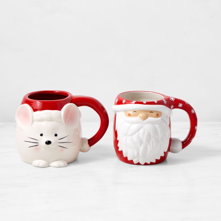 Figural Santa & Mouse Mug Set