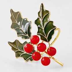 Cloisonn&#233; Holly Napkin Rings, Set of 4
