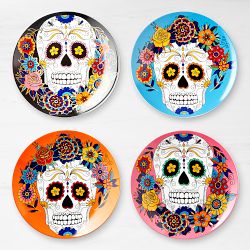 Day of the Dead Mixed Salad Plates, Set of 4