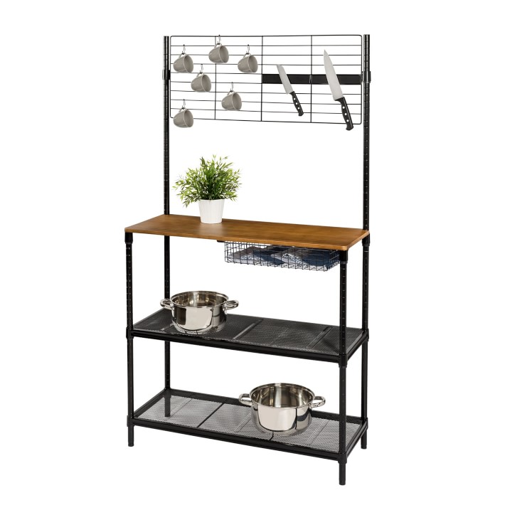 Black Kitchen Island with Pot Racks