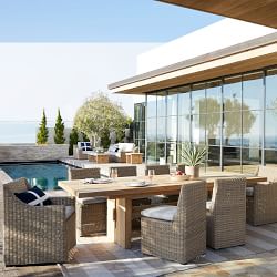 San Clemente Outdoor Teak Dining Table &amp; All-Weather Weave Dining Chairs (84&quot;)