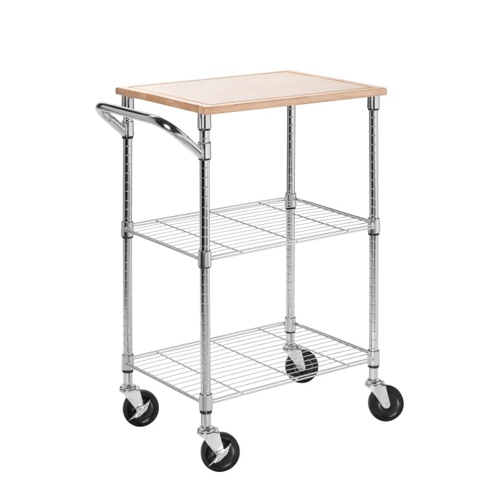 Chrome Rolling Kitchen Island with Wood Cutting Board