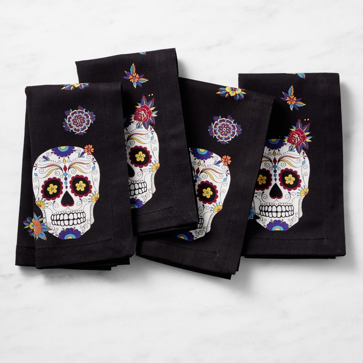 Day of the Dead Napkins, set of 4, Black Skull