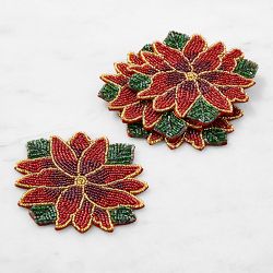 Beaded Poinsettia Coasters, Set of 4