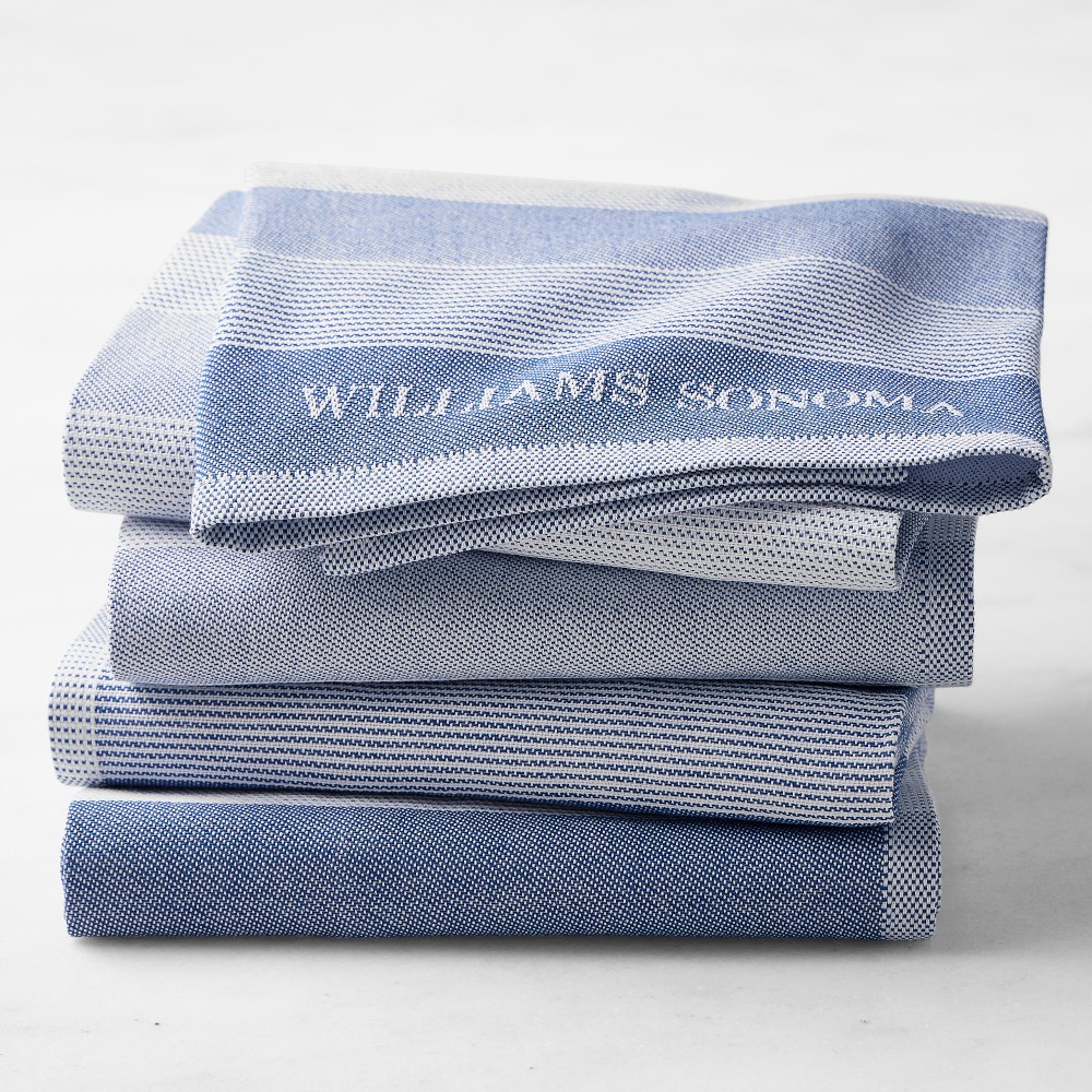 Williams Sonoma Logo Stripe Towels- Bright Blue- Set of 4
