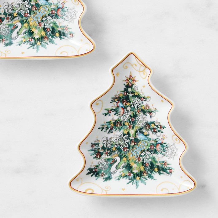 Twas the Night Before Christmas Figural Tree Appetizer Plates, set of 4