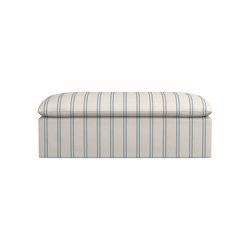 Laguna Classic Slipcovered Coffee Table Ottoman, Standard, Performance Double Stripe, Mist, Ebony
