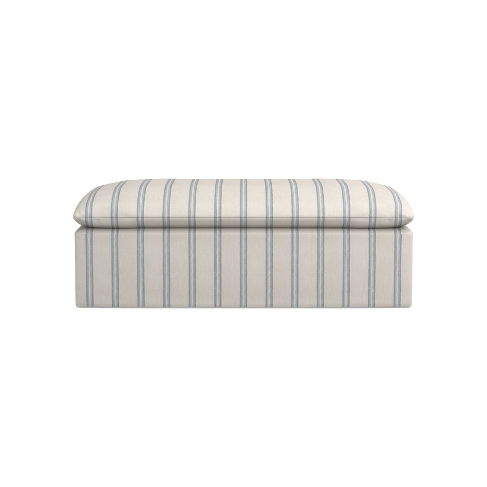 Laguna Classic Slipcovered Coffee Table Ottoman, Standard, Performance Double Stripe, Mist, Ebony