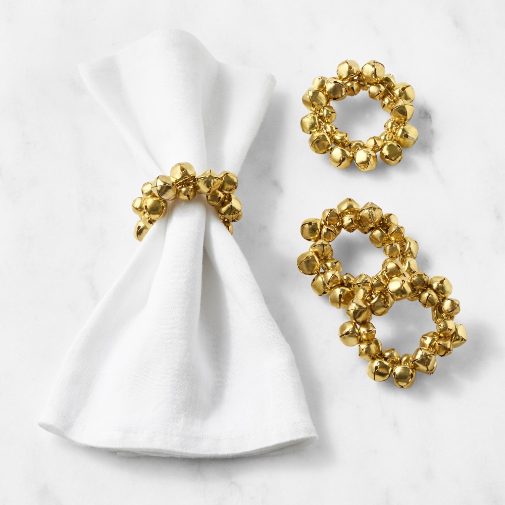 Gold Jingle Bell Napkin Rings, Set of 4