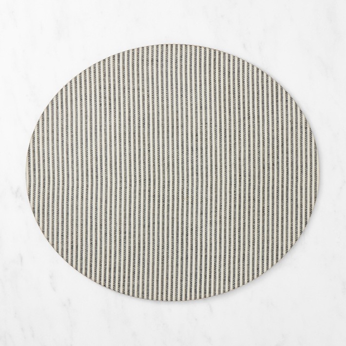 Italian Leather Coated Striped Placemat, Black